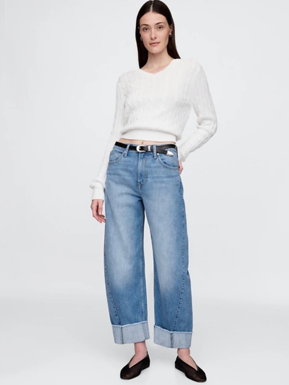 NWT High Rise Cuffed Barrel Jeans